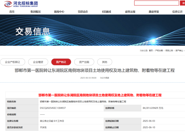 美林配资 三大公立医院新院区项目批量转让！总额达13亿